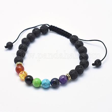 Bracelets de perles tressées en pierre de lave naturelle BJEW-F276-G05-1