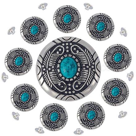 GORGECRAFT 1 Box 10Pcs Turquoise Screw Back Buttons 30mm Synthetic Turquoise Concho Cat Eye Engraved Metal Buttons Replacement Vintage Alloy Buckle for DIY Leather Craft Fabrics Sewing Decoration FIND-GF0004-53A-1