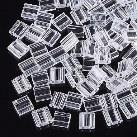2ホールガラスシードビーズ  透明色  長方形  透明  5x4.5~5.5x2~2.5mm  穴：0.5~0.8mm SEED-T003-01C-02-1