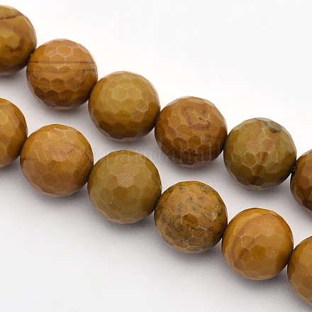 Faceted Round Natural Petrified Wood Beads Strands G-E302-080-10mm-1