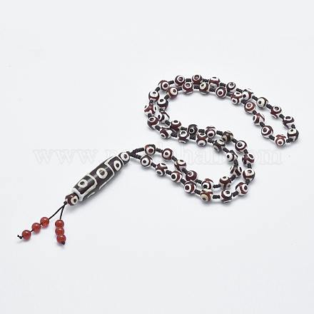 Buddhistische Schmuck natürliche tibetischen Stil Dzi Achat Perlen Halsketten NJEW-I206-01A-1