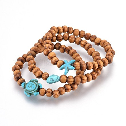Perles en bois stretch bracelets enfants BJEW-JB03973-M-1