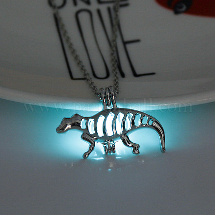 Ожерелье с подвеской в виде клетки динозавра из сплава с синтетическим светящимся камнем LUMI-PW0001-005P-A-1