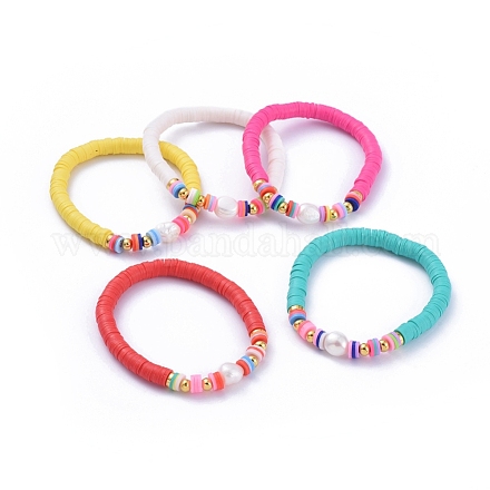 Bracelets élastiques faits à la main de perles heishi en pâte polymère BJEW-JB05089-1