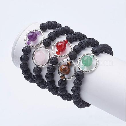 Natürliche Lava Rock Perlen Stretch Armbänder BJEW-JB02838-1