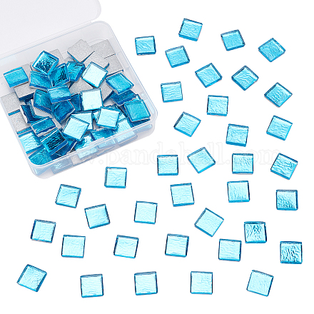 Olycraft ガラスカボション  モザイクタイル  家の装飾やdiyの工芸品  正方形  ブルー  14.5~15x14.5~15x3.5~4.5mm  約200g/ボックス GGLA-OC0001-09B-1
