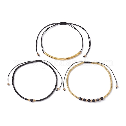 Ensemble de bracelets en perles tressées en pierre dorée bleue synthétique BJEW-MZ00046-1