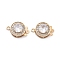 Flat Round Brass Micro Pave Cubic Zirconia Box Clasps, with Glass, 2-Strand, 2-Hole, Real 18K Gold Plated, Clear, 12x17x6.5mm, Hole: 1mm and 1.4mm
