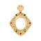 Rhombus Brass Micro Pave Cubic Zirconia Pendant Cabochon Settings, Colorful, Real 18K Gold Plated, Tray: 18x13mm, 41x29.5x8mm, Hole: 2.5x2mm