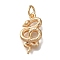 Brass Pendants, Snake, with Jump Ring Charms, Real 18K Gold Plated, 18x9x3.5mm, Hole: 3mm