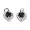 Brass Micro Pave Cubic Zirconia Pendants, with Jump Rings, Heart Charms, Platinum, 9x8x3.5mm, Hole: 2mm