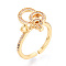 Knot Brass Micro Pave Cubic Zirconia Cup Peg Ring Settings, Adjustable Ring Settings for Half Drilled Beads, Real 18K Gold Plated, 17x15mm, Adjustable, Pin: 0.6mm