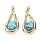 Synthetic Turquoise Teardrop Pendants, Brass Drop Charms, Real 18K Gold Plated, 22.5x12.5x6.5mm, Hole: 4x2.5mm