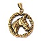 304 Stainless Steel Pendants, Flat Round with Horse, Real 18K Gold Plated, 45x36x6mm, Hole: 9x5mm