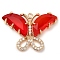 Rack Plating Brass Clear Cubic Zirconia Pendants, with Glass, Lead Free & Cadmium Free, Long-Lasting Plated, Butterfly Charm, Real 14K Gold Plated, Red, 20x28x5mm, Hole: 1.4mm
