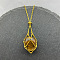 Natural Tiger Eye Nuggets Macrame Pouch Pendant 201 Stainless Steel Chain Necklaces, Real 18K Gold Plated, 23.62 inch(60cm)