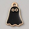 Halloween Alloy Enamel Pendants, Light Gold, Ghost Charm, Black, 14x9.5x1.5mm, Hole: 1.2mm