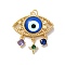 Evil Eye Rack Plating Brass Cubic Zirconia Pendants, with Glass, Lead Free & Cadmium Free, Long-Lasting Plated, with Jump Ring, Blue, 34x29x7mm, Hole: 3.5mm