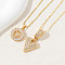 2Pcs 2 Styles Brass Pave Clear Cubic Zirconia Initial Pendant Necklace Sets, Golden, Letter V, 17.72 inch(45cm), 1pc/style