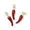 Brass Enamel Pendants, Cadmium Free & Nickel Free & Lead Free, with Jump Rings, Real 18K Gold Plated, Chili Charms, Red, 19x4.5x4mm, Hole: 3.2mm