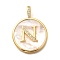 Rack Plating Brass Micro Pave Clear Cubic Zirconia Pendants with Shell, Letter Series Charms, Long-Lasting Plated, Lead Free & Cadmium Free, Letter N, 32x24x3.5mm, Hole: 6x3mm