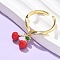 Brass with Enamel Cuff Rings, Real 18K Gold Plated, Cherry, Pendant: 11.5x14.5x6mm, US Size 7(17.3mm)