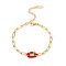 European Style Stainless Steel Paperclip Chain Bracelets for Women, Oval, with Enamel, Real 18K Gold Plated, Red