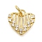 Brass Rhinestone Pendants, with Jump Ring, Long-Lasting Plated, Lead Free & Cadmium Free, Heart Charm, Real 18K Gold Plated, 11x11.5x2.2mm