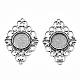 Antique Silver Tibetan Style Alloy Filigree Rhombus Cabochon Connector Settings TIBE-M022-08AS-1