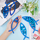 SUPERFINDINGS 6Pcs 6 Styles Blue Jesus Fish Decal Sticker Acrylic Cross Fish Auto Emblem Waterproof Love Peace Car Stickers Self-Adhesive Decals for Vehicle Decoration 138x45x6mm DIY-FH0006-26-3