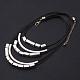 Black Leather Cord Bib Statement Tiered Necklaces For Women NJEW-BB08199-2