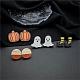 Set di orecchini a bottone in legno con zucca di Halloween e stivali fantasma EJEW-OY002-05-3