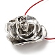 Collier pendentif fleur rose en alliage de zinc avec cordons en cuir NJEW-D044-01P-4