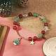 Bracelets extensibles en perles de pierres précieuses mélangées naturelles avec des breloques d'arbre de Noël en alliage d'émail BJEW-TA00267-2