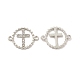 クリスタルラインストーン付き合金コネクタチャーム  ニッケル  宗教の十字架とリンクするリング  プラチナ  16x21x2mm  穴：1.6mm FIND-H039-68P-1
