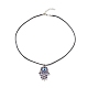 Aquamarine Rhinestone Hamsa Hand with Resin Evil Eye Pendant Necklace for Women NJEW-JN03956-02-4