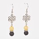 Brass Natural Jade and Lava Dangle Earrings EJEW-JE02711-03-1