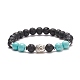 Natural Lava Rock & Synthetic Green Turquoise(Dyed) Stretch Bracelet with Alloy Beaded BJEW-TA00147-04-1