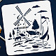 FINGERINSPIRE Windmill Scenery Stencil 11.8x11.8inch Reusable Farm Painting Template DIY Art Horses Boats Rivers Drawing Stencil Nature Scenery Stencil for Painting on Wall Wood Furniture DIY-WH0391-0192-3