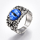 合金ガラスカフ指輪  ワイドバンドリング  ドラゴンアイ  アンティークシルバー  ブルー  サイズ10  20mm RJEW-T006-01A-1