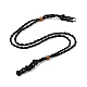 編み込みワックスロープコード マクラメポーチ ネックレス作り  調節可能なウッドビーズ 交換可能な石のネックレス  ブラック  35.43インチ（90cm）  4mm NJEW-J007-08-1