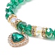 Bracelet extensible en perles de verre avec breloque cœur en alliage strass pour femme BJEW-JB09142-5