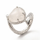 Natural Quartz Crystal Heart with Snake Open Cuff Ring RJEW-P082-02P-24-2