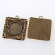 Vintage Tibetan Style Alloy Square Carved Branch Pendant Cabochon Bezel Settings TIBEP-M018-17AB-NF-2
