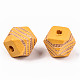 塗装天然木ビーズ  レーザー彫刻模様  多面カット  ゼブラストライプのポリゴン  オレンジ  10x10x10mm  穴：2.5mm WOOD-T021-52A-10-2