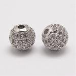 Messing Mikro ebnen Zirkonia Perlen, Runde, Platin Farbe, 8.5x8 mm, Bohrung: 1.5 mm