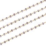 Chaînes de perles en rondelles en verre manuelles pour fabrication de colliers et bracelets, avec épingle à œil en fer doré, non soudée, grises , 39.3 pouce, perles de verre: 6x4 mm