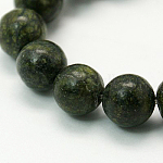 Abalorios de piedras preciosas hebras, serpentina natural / encaje verde piedra, redondo, verde oscuro, aproximamente 12 mm de diámetro, agujero: 1.5 mm, aproximamente 34 PC / hilos, 15~16 pulgada