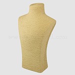 Stereoscopic Necklace Bust Displays, PU Mannequin Jewelry Displays, Covered by Rattan, Wheat, 225x80x357mm
