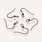 Brass French Earring Hooks, Flat Earring Hooks, with Beads and Horizontal Loop, Lead Free & Nickel Free, Antique Bronze, 15mm, Hole: 2mm